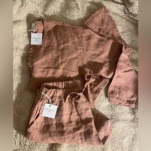 NWT! SET! Parachute XL 100% linen Portugal sleep shirt and shorts. Clay color